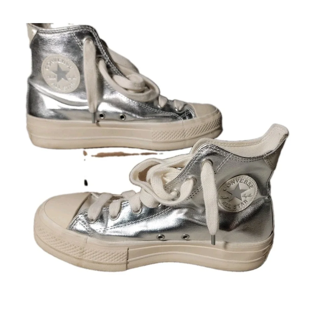 Converse All Star Metallic Silver High Top Sneakers Womens 9 Platform A09902C